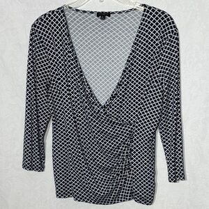Talbots Black and White Geometric Blouse